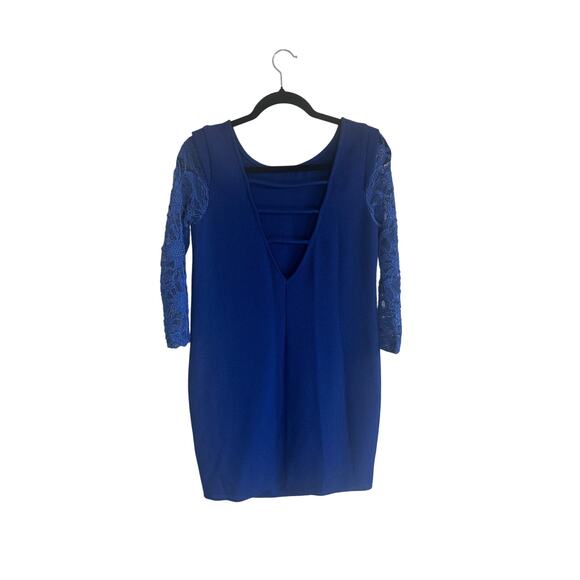 AKIRA Chicago Women's Lace Sleeve Bodycon Mini Dress S Open Back Royal Blue - Picture 5 of 14